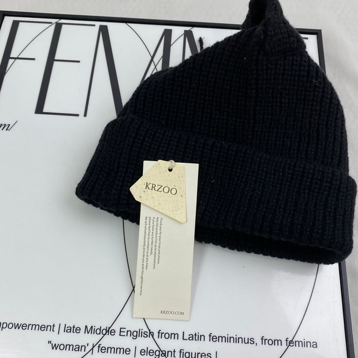 Wool knitted hat with cat and pig ears woolen hat