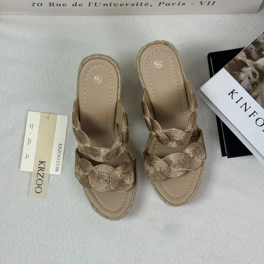 Woven grass wedge waterproof platform shoes
