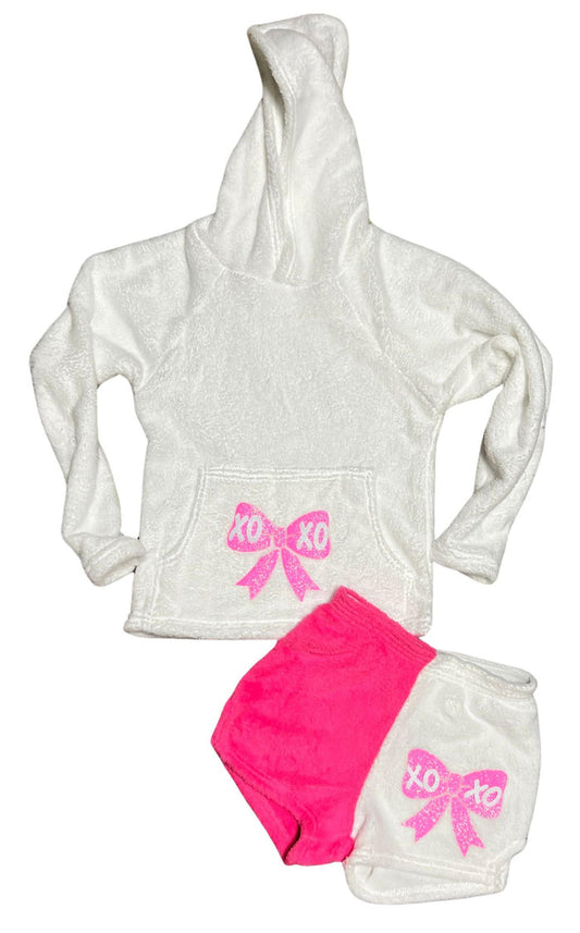 XOXO Pink Glitter Bow Hooded Sweatshirt