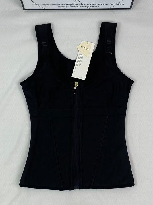 Zippered and buttoned double-layer shaping vest