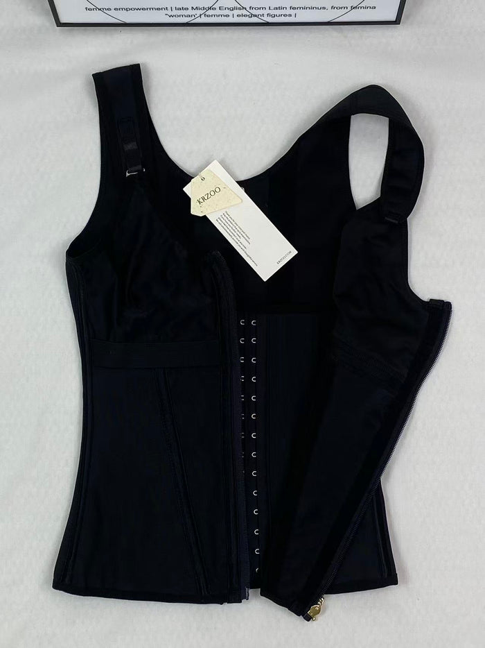 Zippered and buttoned double-layer shaping vest